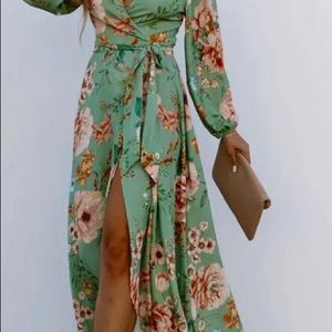 VICI Extra Small Israella Floral Wrap Maxi Dress Sage